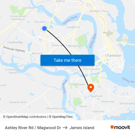 Ashley River Rd / Magwood Dr to James Island map