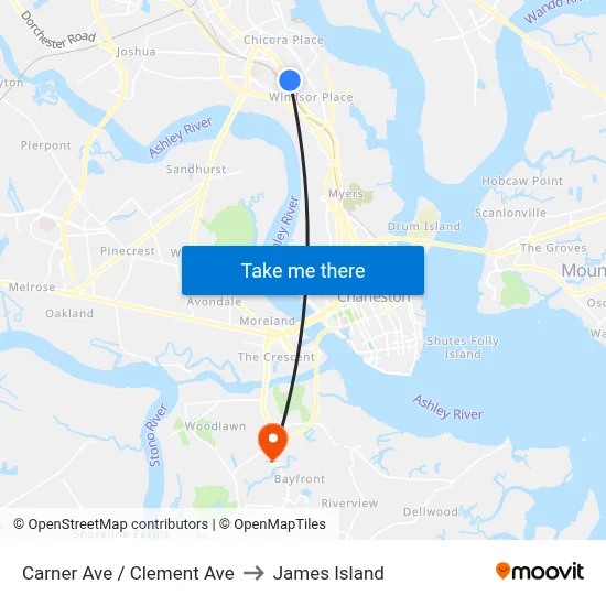 Carner Ave / Clement Ave to James Island map