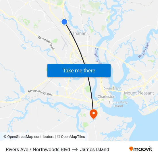 Rivers Ave / Northwoods Blvd to James Island map