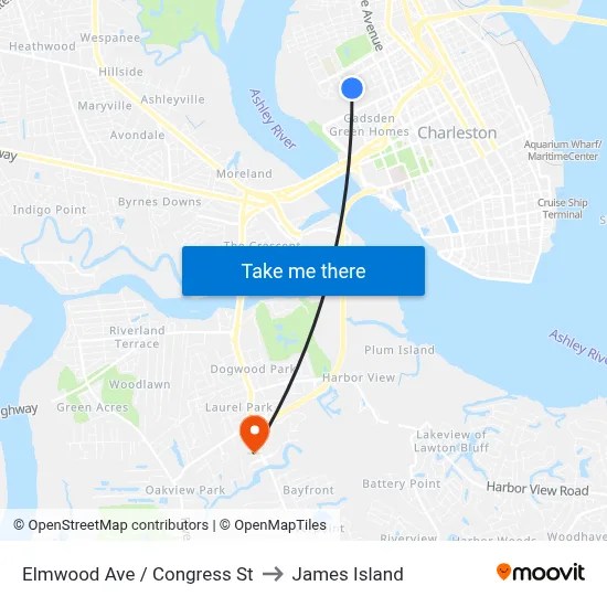 Elmwood Ave / Congress St to James Island map