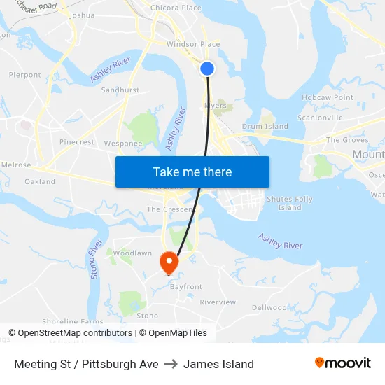Meeting St / Pittsburgh Ave to James Island map