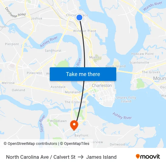 North Carolina Ave / Calvert St to James Island map