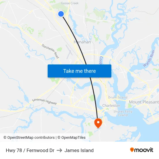 Hwy 78 / Fernwood Dr to James Island map