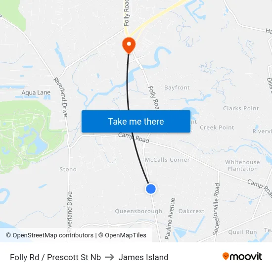 Folly Rd / Prescott St Nb to James Island map