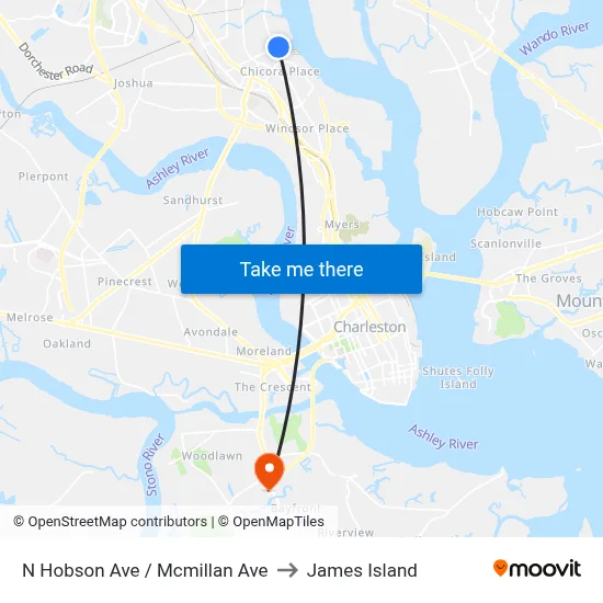 N Hobson Ave / Mcmillan Ave to James Island map
