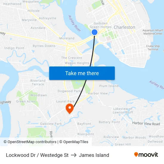 Lockwood Dr / Westedge St to James Island map