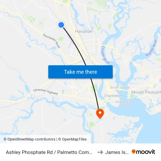 Ashley Phosphate Rd / Palmetto Commerce Pkwy to James Island map