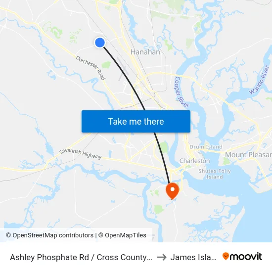 Ashley Phosphate Rd / Cross County Rd to James Island map
