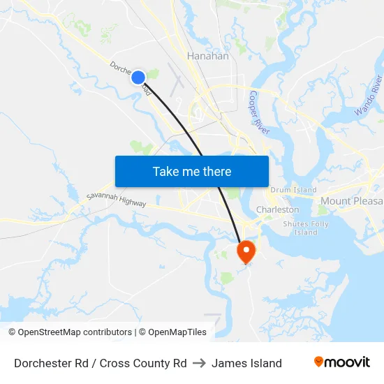 Dorchester Rd / Cross County Rd to James Island map