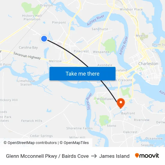 Glenn Mcconnell Pkwy / Bairds Cove to James Island map