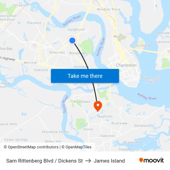 Sam Rittenberg Blvd / Dickens St to James Island map