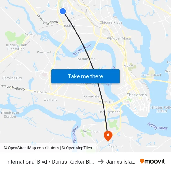 International Blvd / Darius Rucker Blvd to James Island map