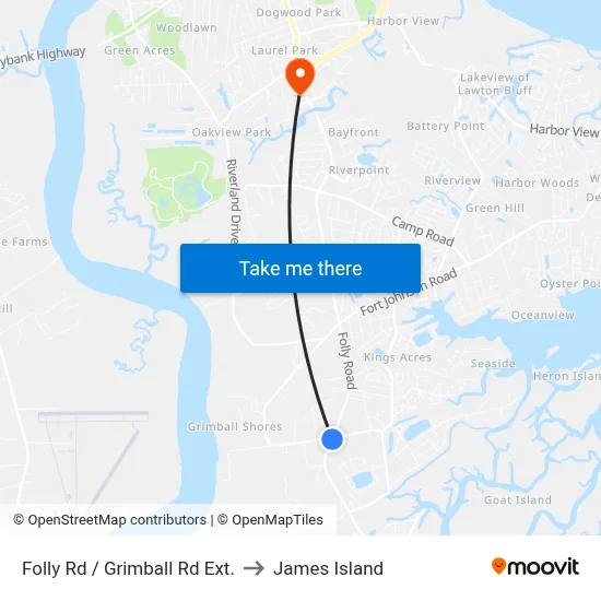 Folly Rd / Grimball Rd Ext. to James Island map