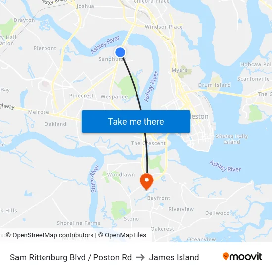 Sam Rittenburg Blvd / Poston Rd to James Island map