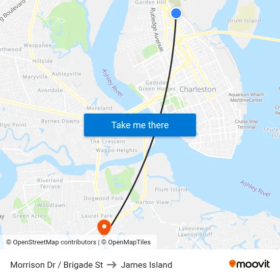 Morrison Dr / Brigade St to James Island map