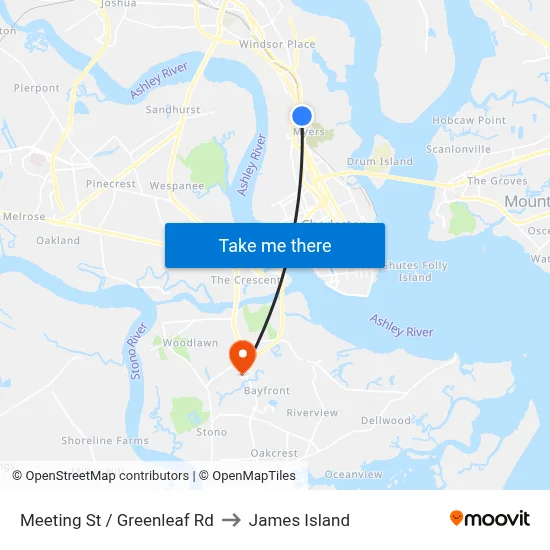 Meeting St / Greenleaf Rd to James Island map