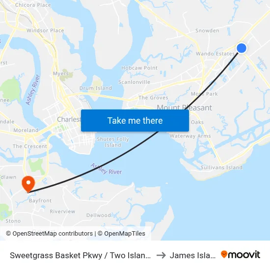 Sweetgrass Basket Pkwy / Two Island Ct to James Island map