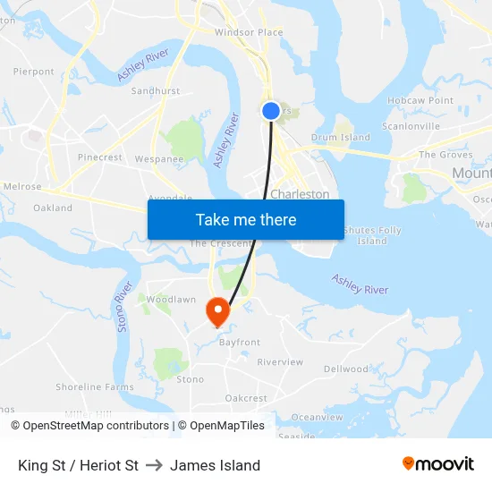 King St / Heriot St to James Island map