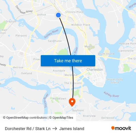 Dorchester Rd / Stark Ln to James Island map