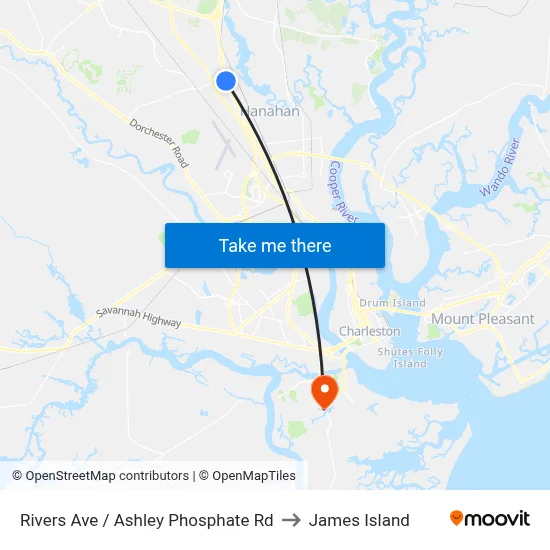 Rivers Ave / Ashley Phosphate Rd to James Island map