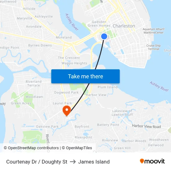 Courtenay Dr / Doughty St to James Island map