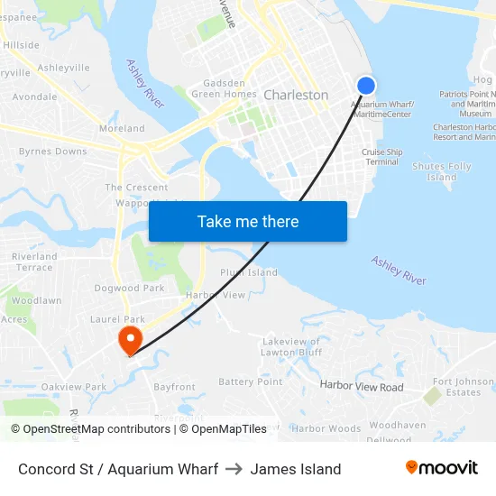 Concord St / Aquarium Wharf to James Island map