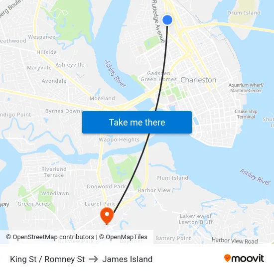 King St / Romney St to James Island map