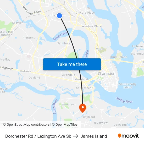 Dorchester Rd / Lexington Ave Sb to James Island map