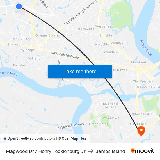 Magwood Dr / Henry Tecklenburg Dr to James Island map