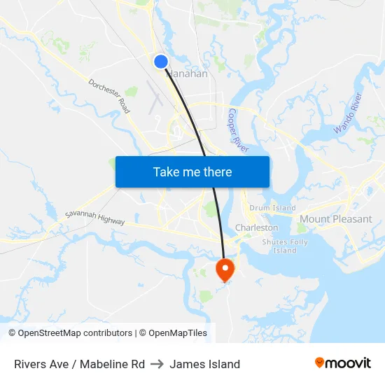 Rivers Ave / Mabeline Rd to James Island map