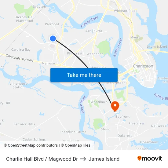 Charlie Hall Blvd / Magwood Dr to James Island map