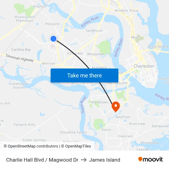 Charlie Hall Blvd / Magwood Dr to James Island map