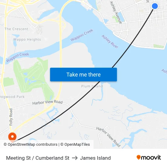 Meeting St / Cumberland St to James Island map