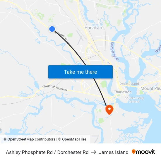 Ashley Phosphate Rd / Dorchester Rd to James Island map