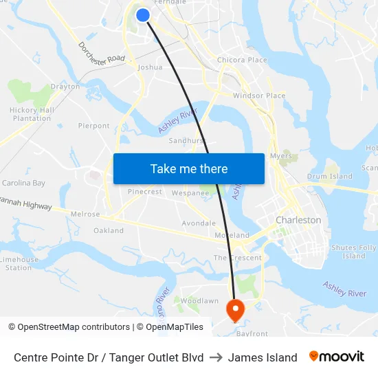 Centre Pointe Dr / Tanger Outlet Blvd to James Island map