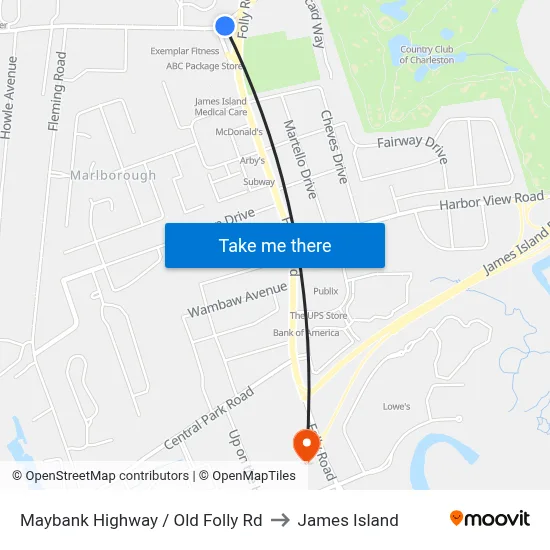 Maybank Highway / Old Folly Rd to James Island map