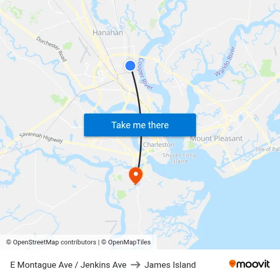 E Montague Ave / Jenkins Ave to James Island map
