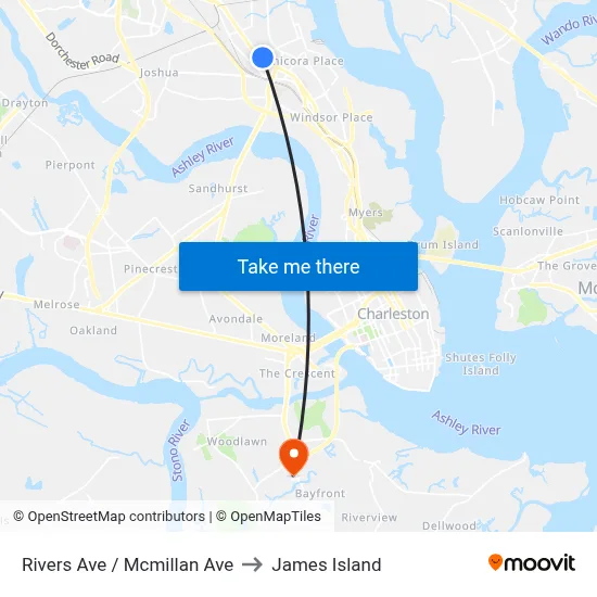 Rivers Ave / Mcmillan Ave to James Island map