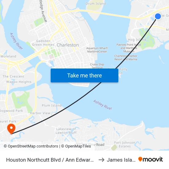 Houston Northcutt Blvd / Ann Edwards Ln to James Island map
