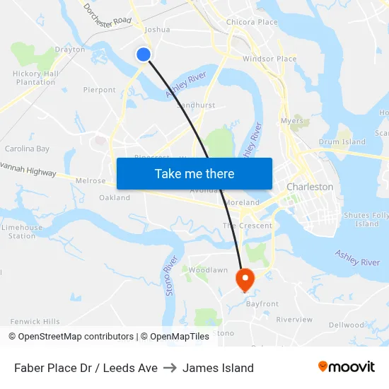 Faber Place Dr / Leeds Ave to James Island map