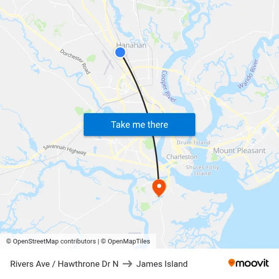 Rivers Ave / Hawthrone Dr N to James Island map