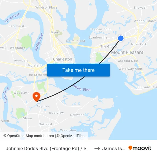 Johnnie Dodds Blvd (Frontage Rd) / Sandlake Rd to James Island map
