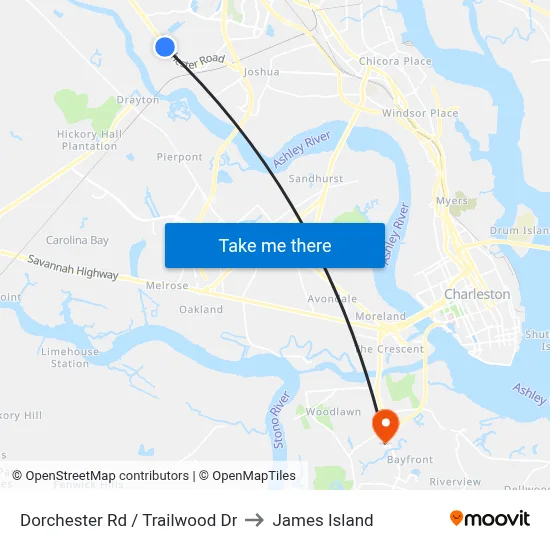 Dorchester Rd / Trailwood Dr to James Island map