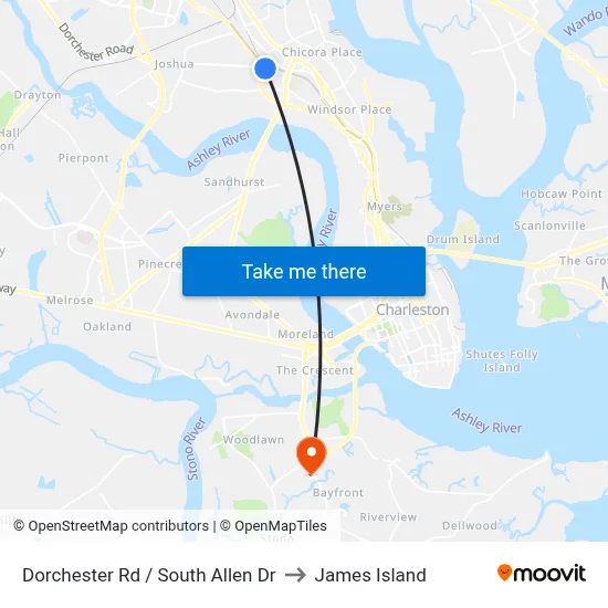 Dorchester Rd / South Allen Dr to James Island map