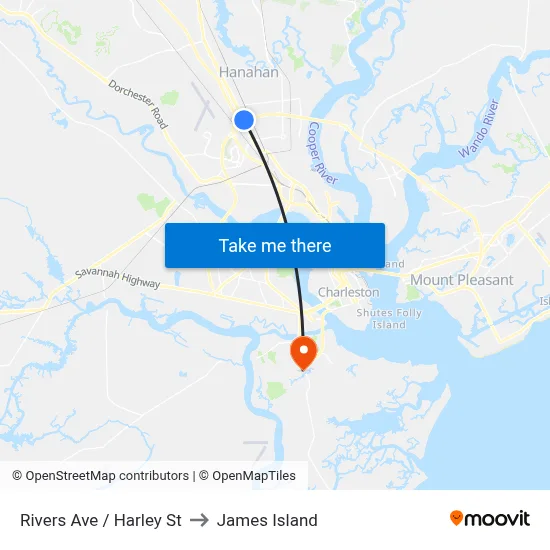 Rivers Ave / Harley St to James Island map