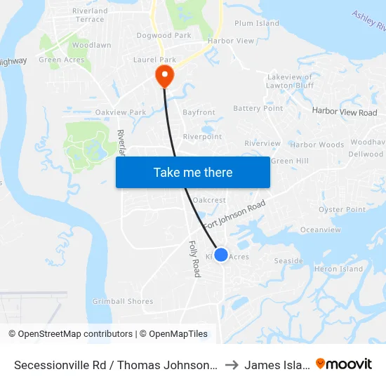 Secessionville Rd / Thomas Johnson Park to James Island map
