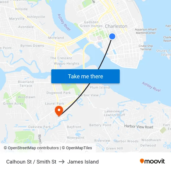 Calhoun St / Smith St to James Island map