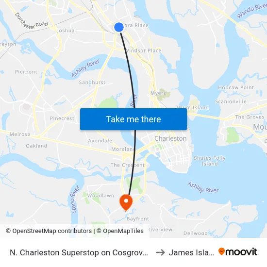 N. Charleston Superstop on Cosgrove Ave to James Island map