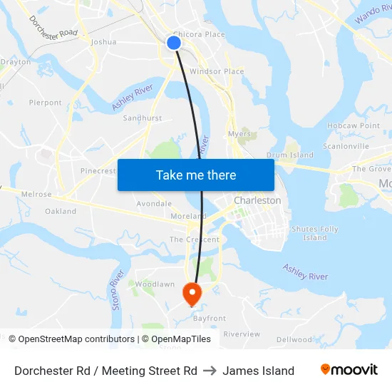 Dorchester Rd / Meeting Street Rd to James Island map