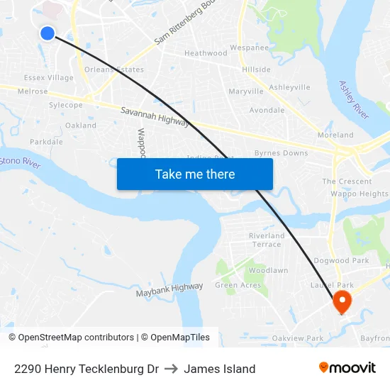 2290 Henry Tecklenburg Dr to James Island map
